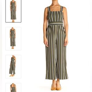 Express Striped Jumpsuit - Green Black White - Small